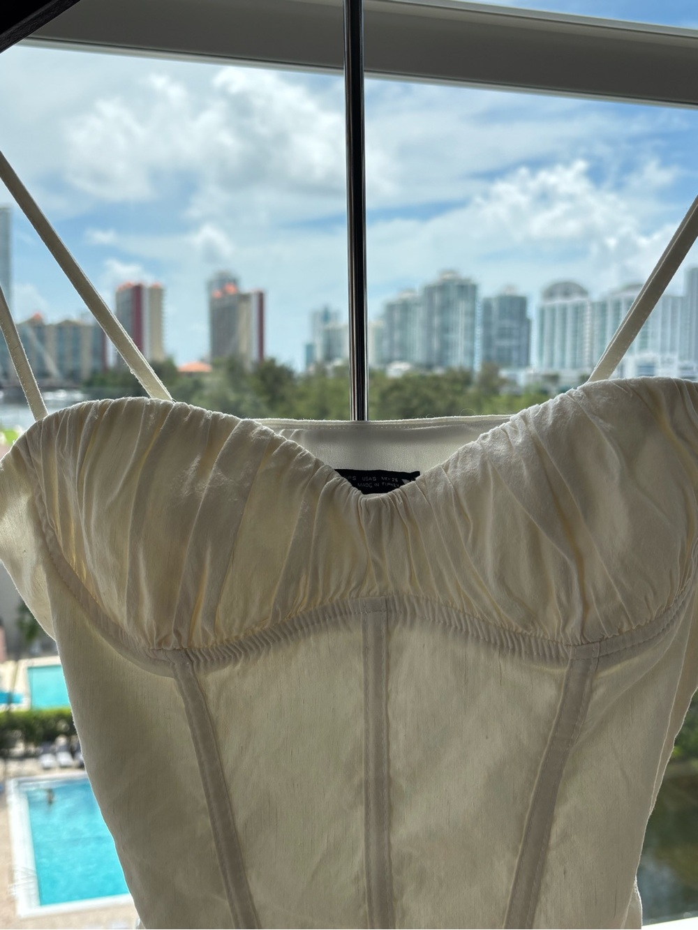 ZARA Ivory Cream Corset Bodysuit Ruched Bust Bustier Cami Strappy Top S Y2K - Picture 12 of 15